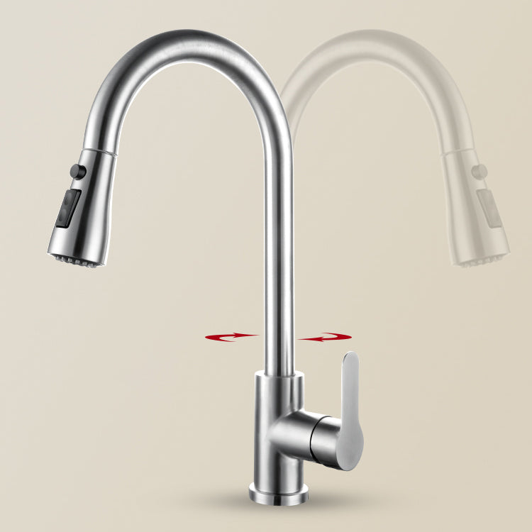 Kitchen Bar Faucet 304 Stainless Steel Swivel Spout with Pull Out Sprayer