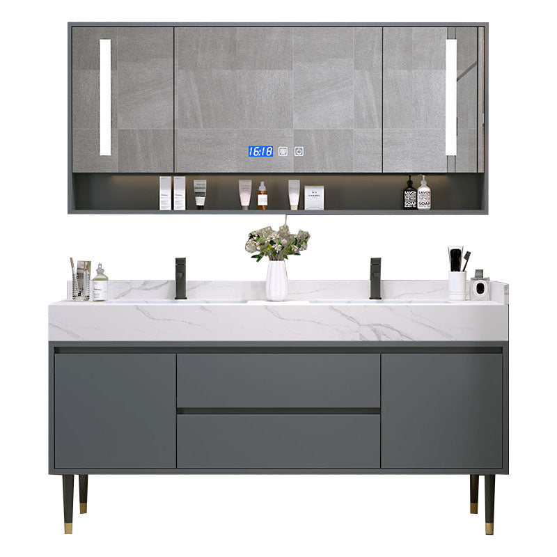 Mirror Bathroom Vanity Drawers Rectangle Freestanding 2 Doors Bathroom Vanity Set