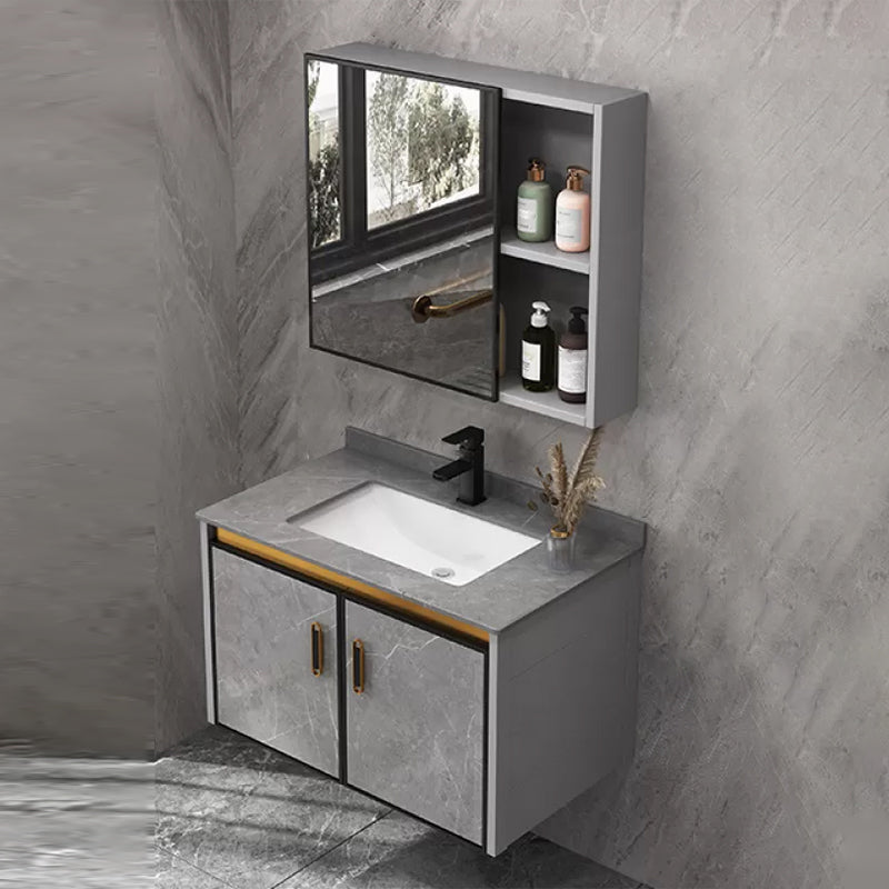 Single Sink Bathroom Vanity Rectangle Grey Wall Mount Bath Vanity Set with Mirror