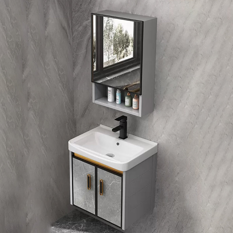 Single Sink Bathroom Vanity Rectangle Grey Wall Mount Bath Vanity Set with Mirror