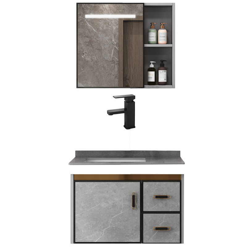 Single Sink Bathroom Vanity Rectangle Grey Wall Mount Bath Vanity Set with Mirror