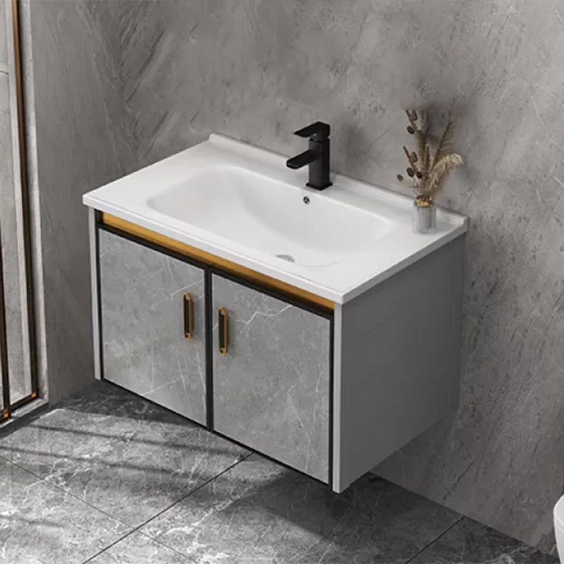 Single Sink Bathroom Vanity Rectangle Grey Wall Mount Bath Vanity Set with Mirror