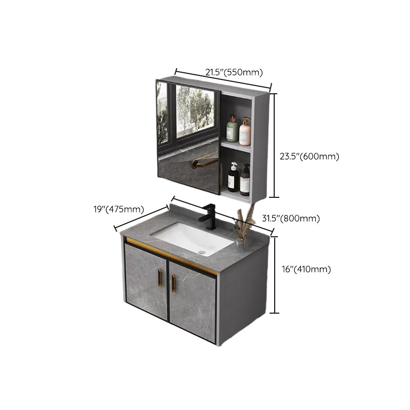 Single Sink Bathroom Vanity Rectangle Grey Wall Mount Bath Vanity Set with Mirror