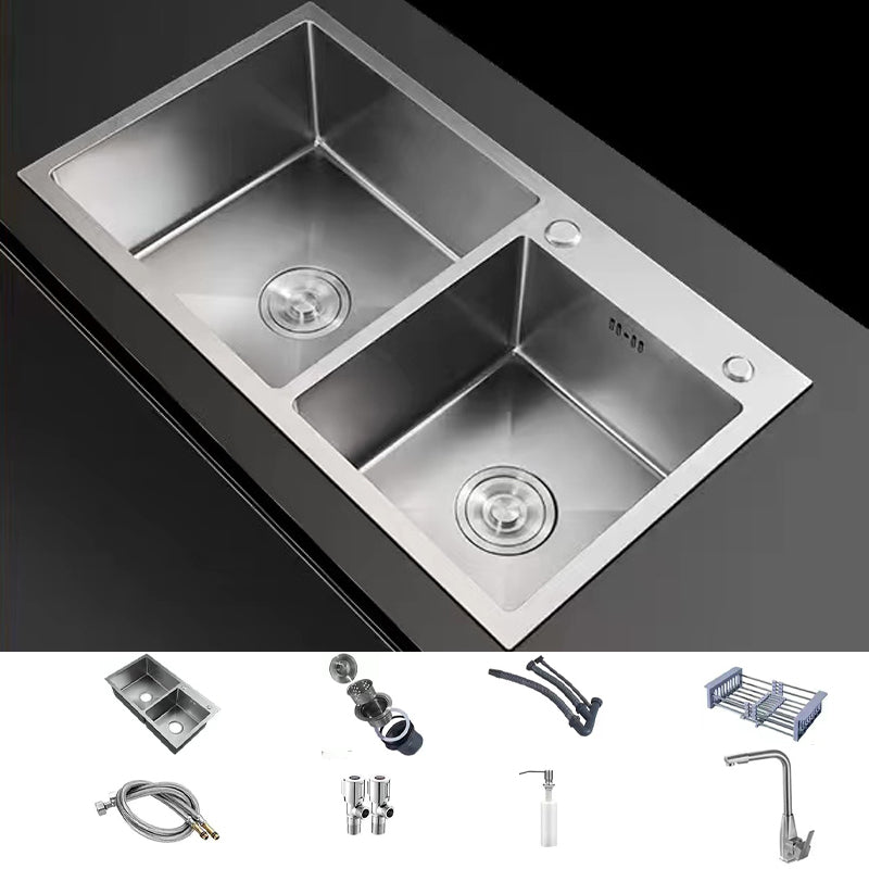 Modern Style Kitchen Sink Drop-In Stainless Steel Kitchen Double Sink