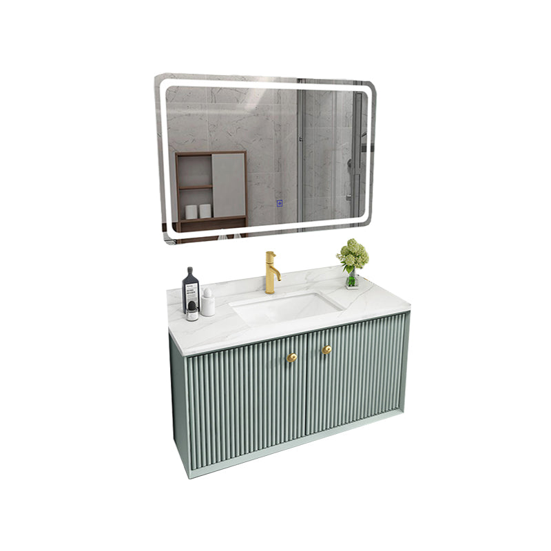 Wood Frame Vanity Glam Green Single Sink Mirror Wall-Mounted Bath Vanity with Drawers