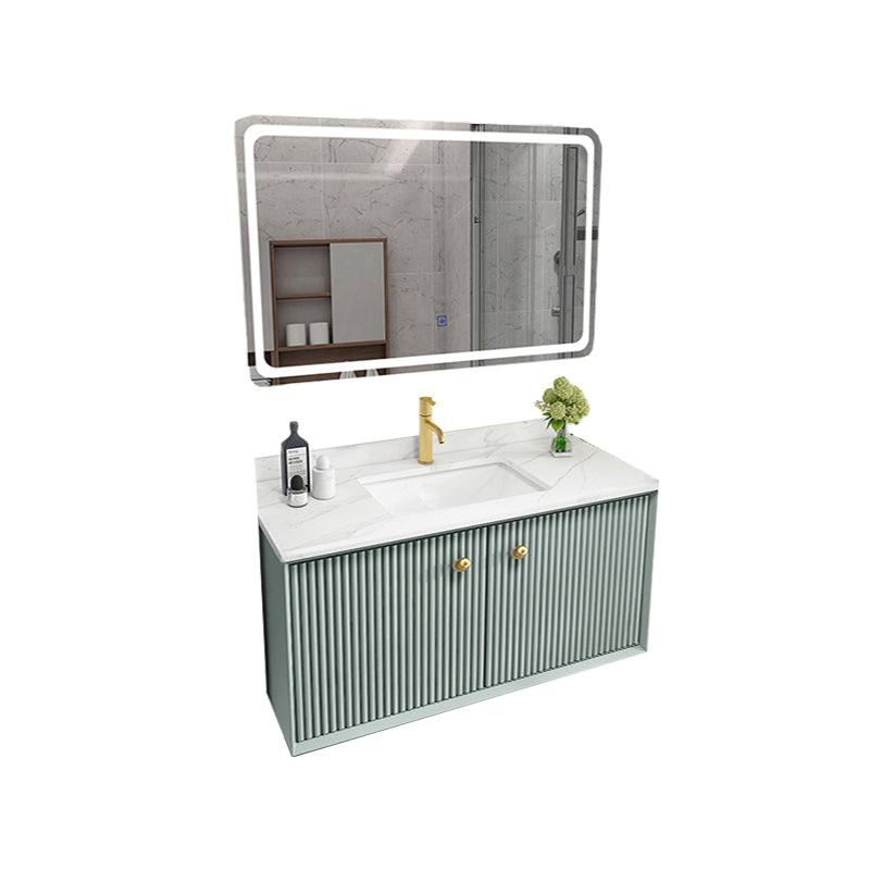 Wood Frame Vanity Glam Green Single Sink Mirror Wall-Mounted Bath Vanity with Drawers