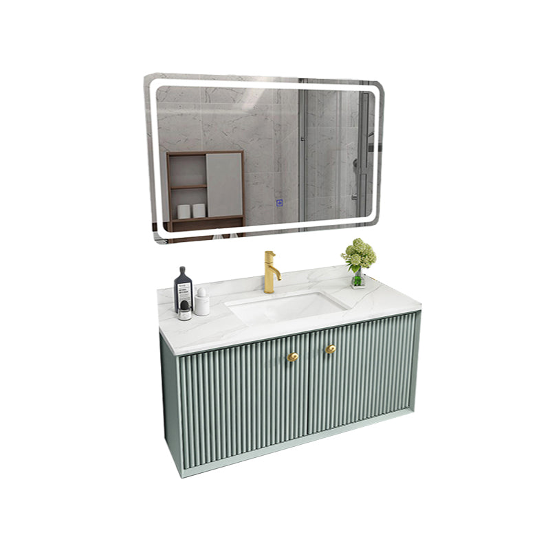 Wood Frame Vanity Glam Green Single Sink Mirror Wall-Mounted Bath Vanity with Drawers