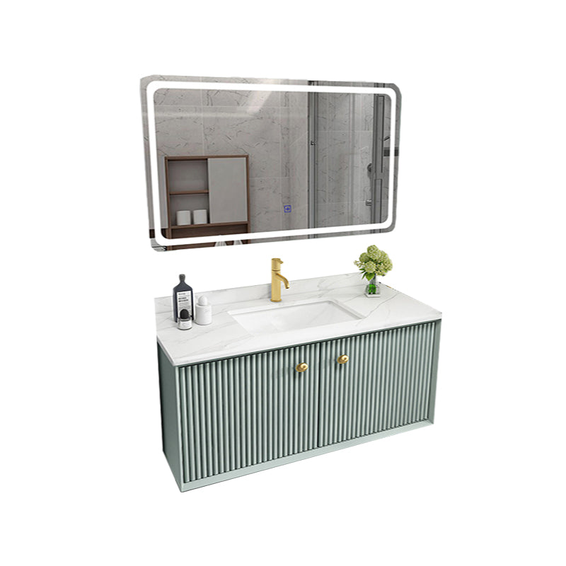 Wood Frame Vanity Glam Green Single Sink Mirror Wall-Mounted Bath Vanity with Drawers