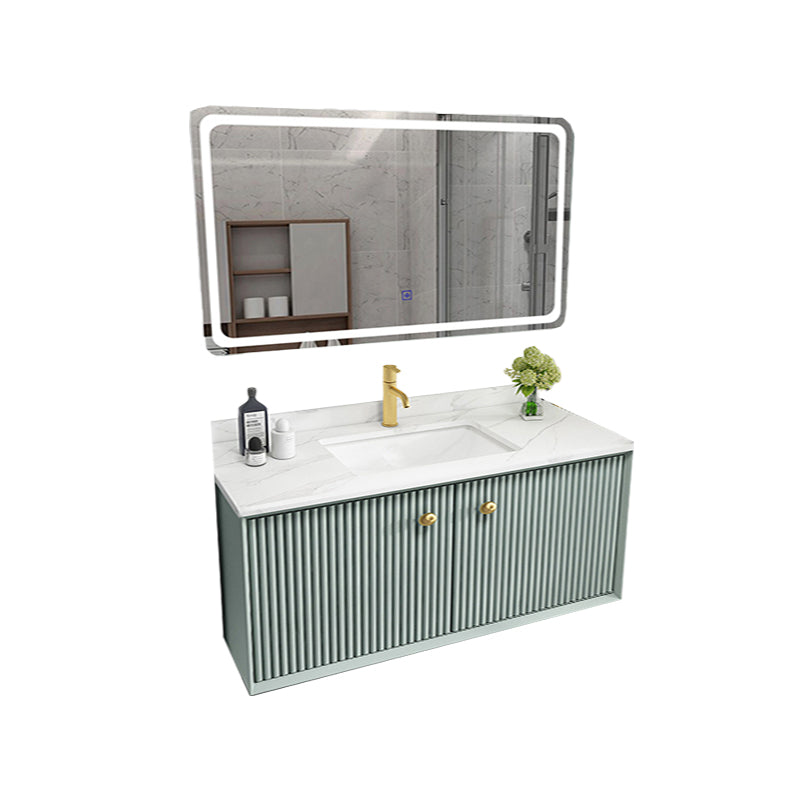 Wood Frame Vanity Glam Green Single Sink Mirror Wall-Mounted Bath Vanity with Drawers