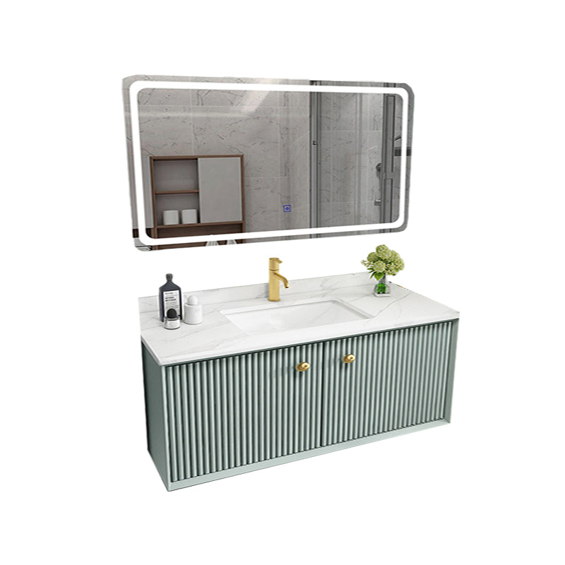 Wood Frame Vanity Glam Green Single Sink Mirror Wall-Mounted Bath Vanity with Drawers