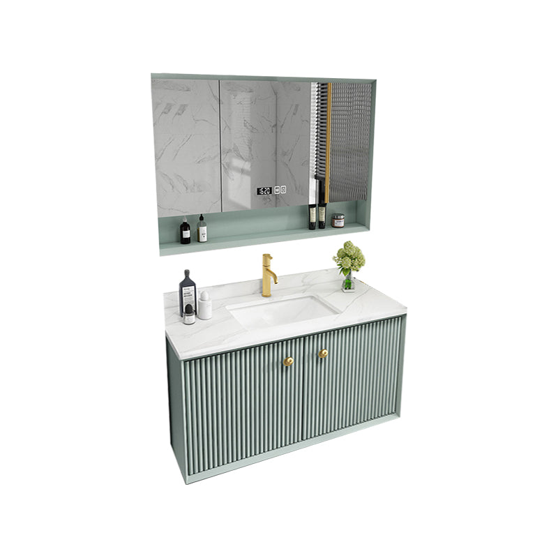 Wood Frame Vanity Glam Green Single Sink Mirror Wall-Mounted Bath Vanity with Drawers