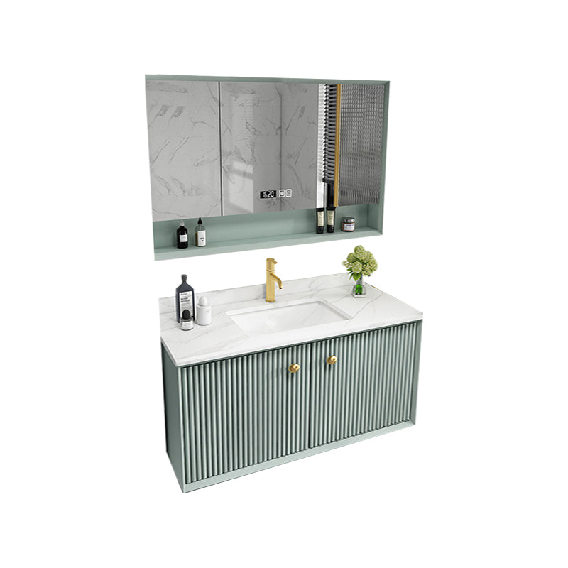 Wood Frame Vanity Glam Green Single Sink Mirror Wall-Mounted Bath Vanity with Drawers