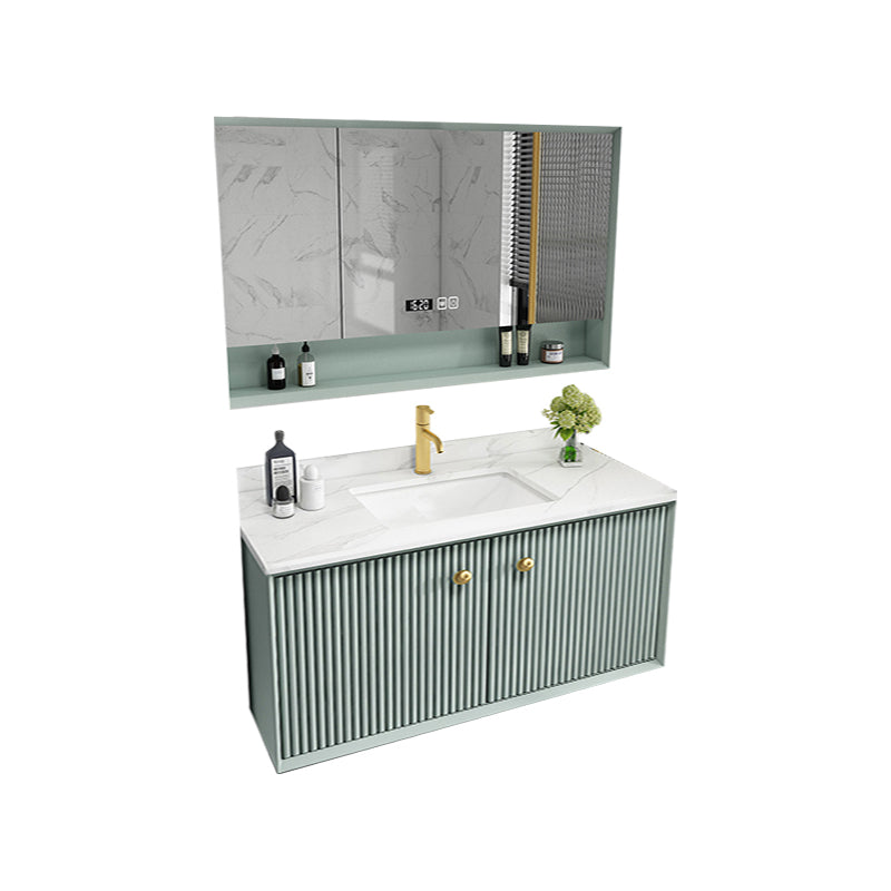 Wood Frame Vanity Glam Green Single Sink Mirror Wall-Mounted Bath Vanity with Drawers