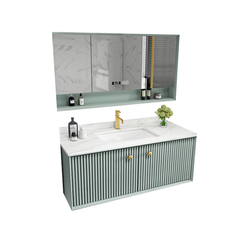 Wood Frame Vanity Glam Green Single Sink Mirror Wall-Mounted Bath Vanity with Drawers