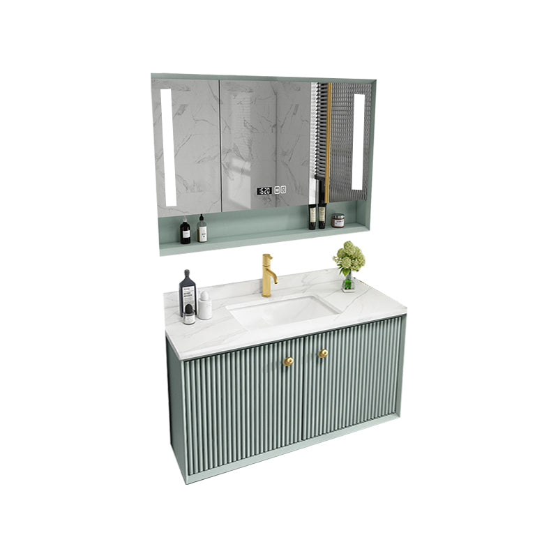 Wood Frame Vanity Glam Green Single Sink Mirror Wall-Mounted Bath Vanity with Drawers