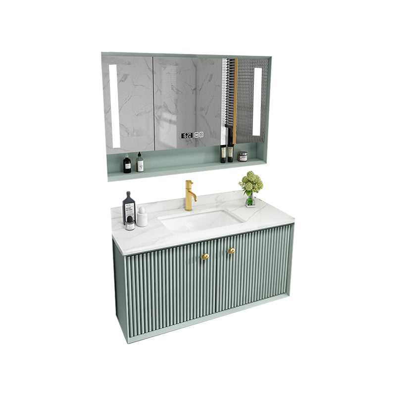 Wood Frame Vanity Glam Green Single Sink Mirror Wall-Mounted Bath Vanity with Drawers