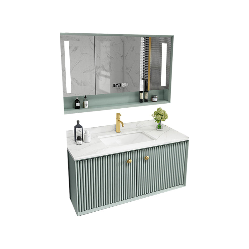 Wood Frame Vanity Glam Green Single Sink Mirror Wall-Mounted Bath Vanity with Drawers