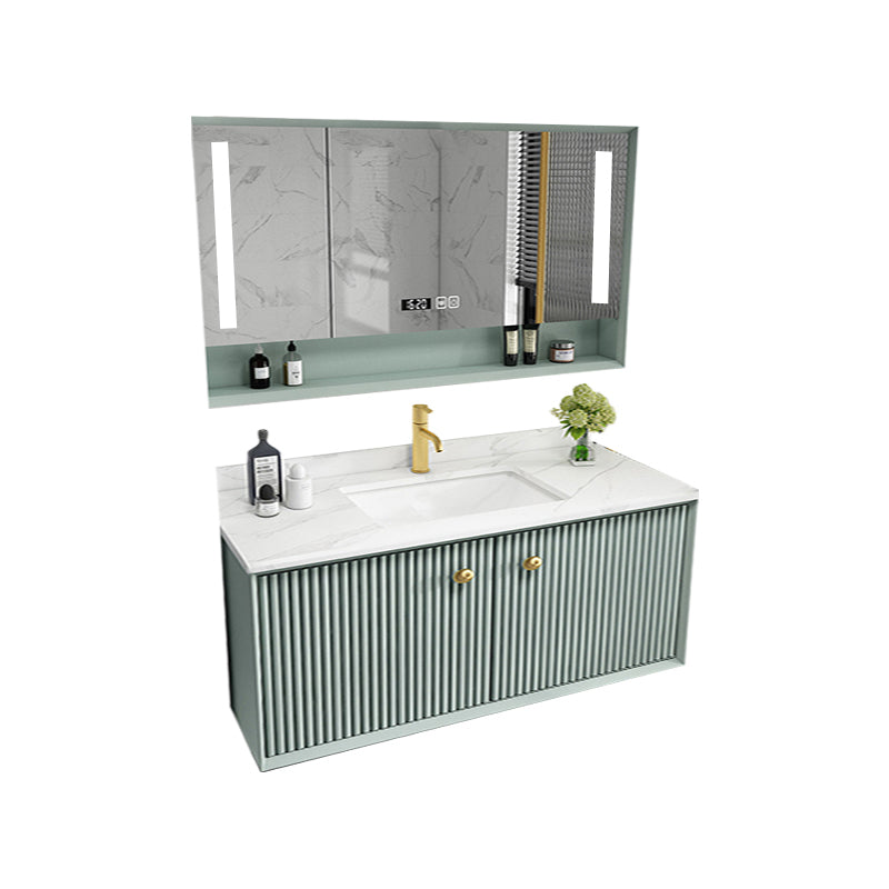 Wood Frame Vanity Glam Green Single Sink Mirror Wall-Mounted Bath Vanity with Drawers