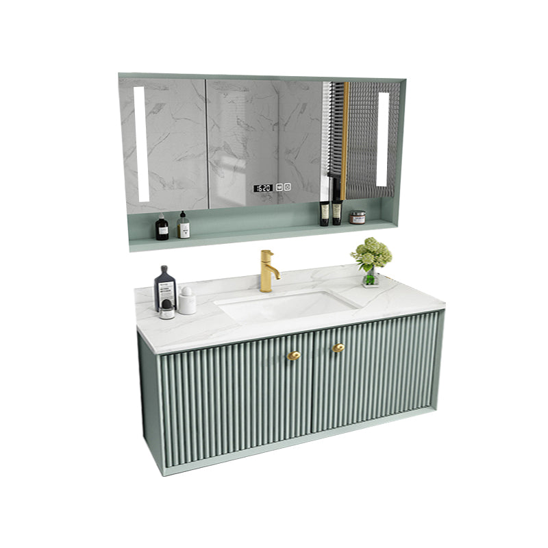 Wood Frame Vanity Glam Green Single Sink Mirror Wall-Mounted Bath Vanity with Drawers