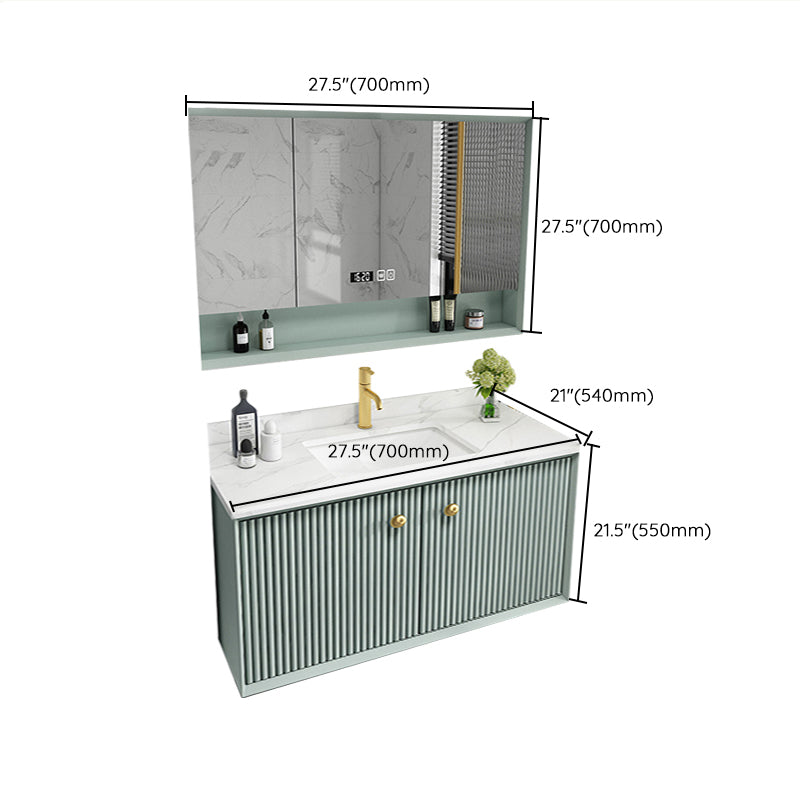 Wood Frame Vanity Glam Green Single Sink Mirror Wall-Mounted Bath Vanity with Drawers