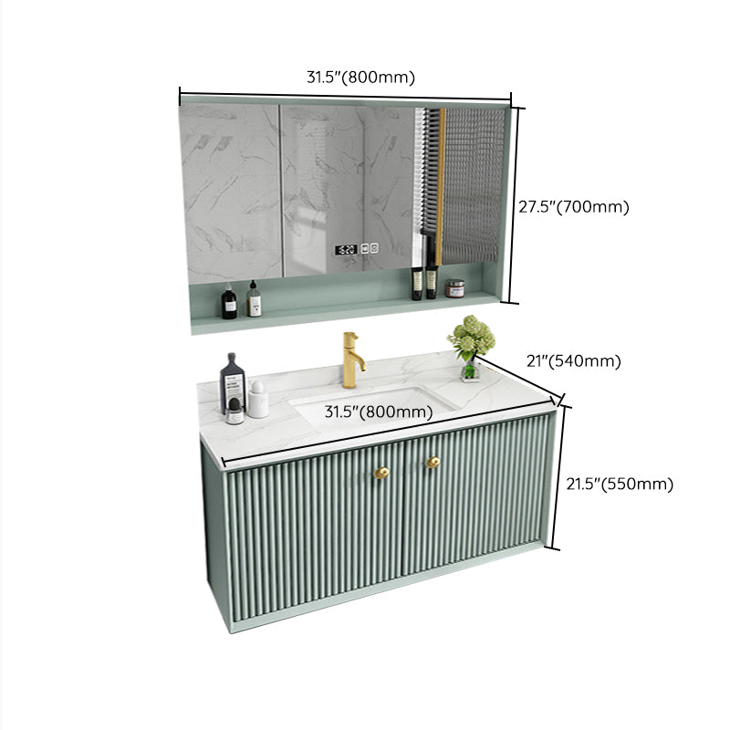 Wood Frame Vanity Glam Green Single Sink Mirror Wall-Mounted Bath Vanity with Drawers