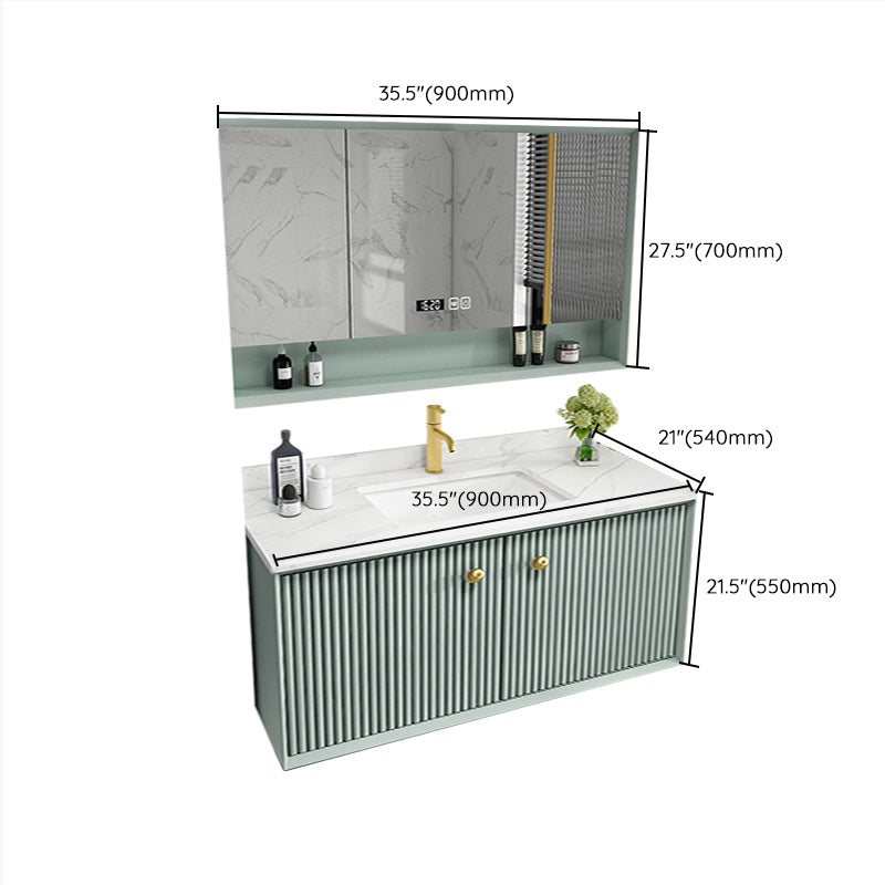 Wood Frame Vanity Glam Green Single Sink Mirror Wall-Mounted Bath Vanity with Drawers