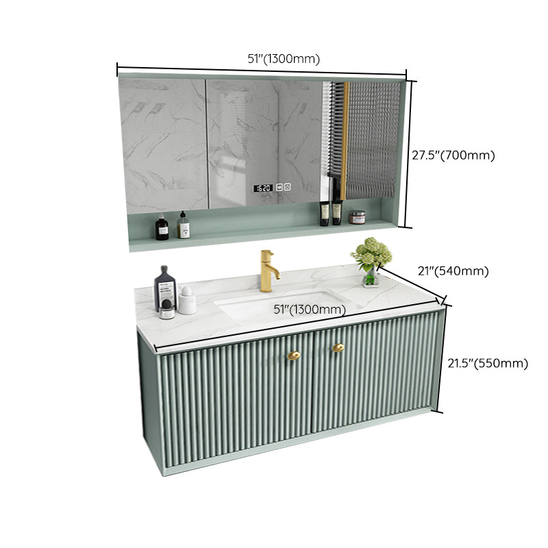 Wood Frame Vanity Glam Green Single Sink Mirror Wall-Mounted Bath Vanity with Drawers