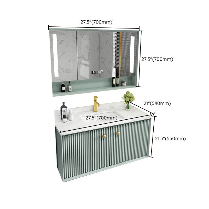 Wood Frame Vanity Glam Green Single Sink Mirror Wall-Mounted Bath Vanity with Drawers