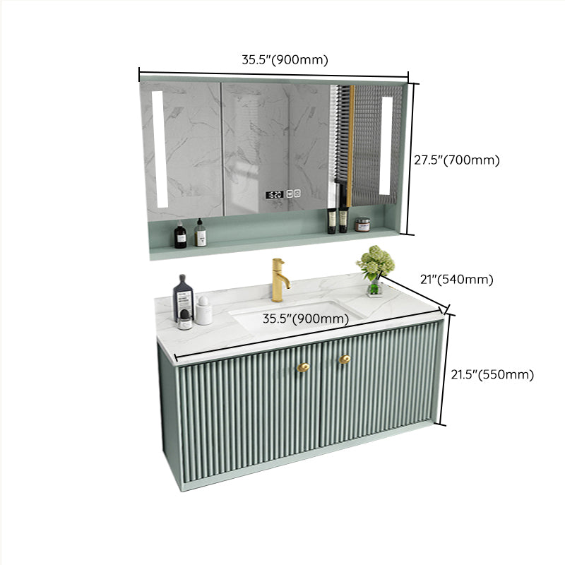 Wood Frame Vanity Glam Green Single Sink Mirror Wall-Mounted Bath Vanity with Drawers