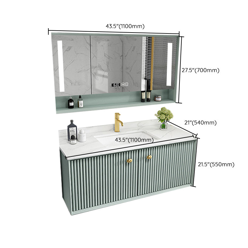 Wood Frame Vanity Glam Green Single Sink Mirror Wall-Mounted Bath Vanity with Drawers