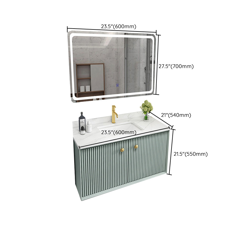 Wood Frame Vanity Glam Green Single Sink Mirror Wall-Mounted Bath Vanity with Drawers