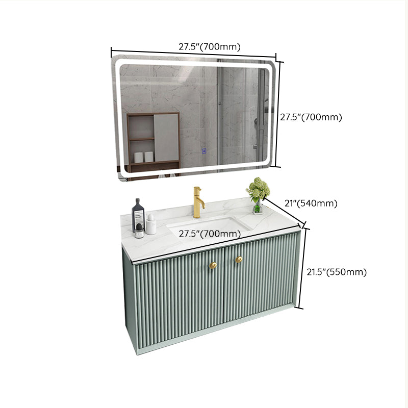 Wood Frame Vanity Glam Green Single Sink Mirror Wall-Mounted Bath Vanity with Drawers