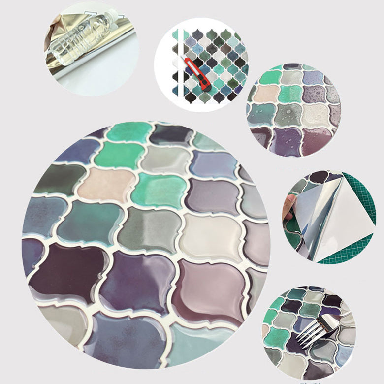 Square Peel & Stick Mosaic Tile Plastic Arabesque Peel and Stick Wall Tile