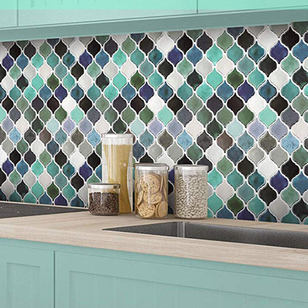 Square Peel & Stick Mosaic Tile Plastic Arabesque Peel and Stick Wall Tile