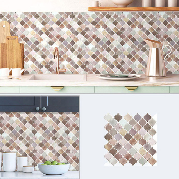 Square Peel & Stick Mosaic Tile Plastic Arabesque Peel and Stick Wall Tile