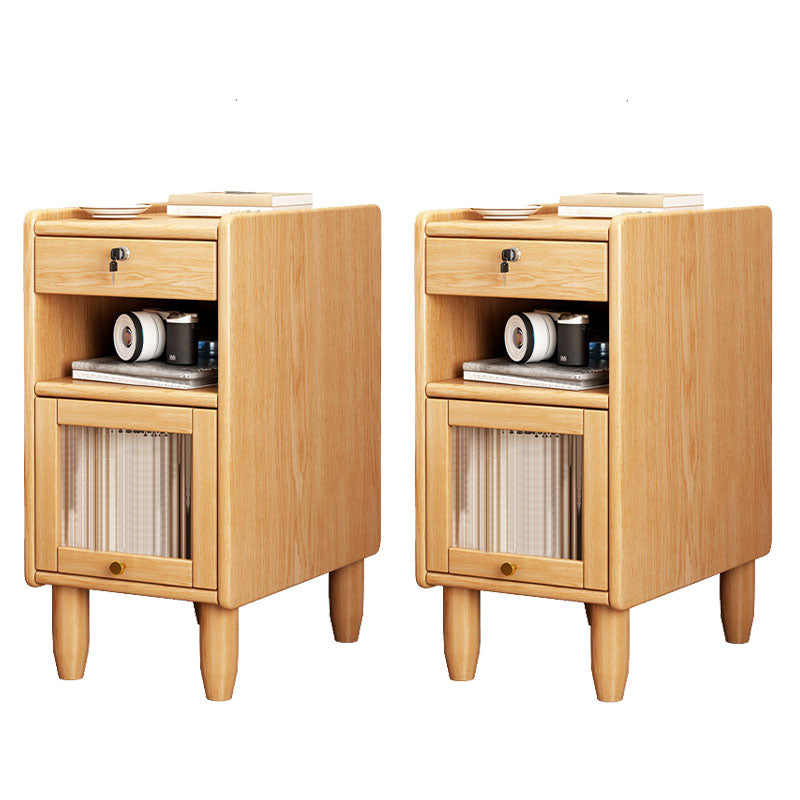 Modern Rubber Wood Bed Nightstand Open Storage Drawers Included Night Table for Bedroom