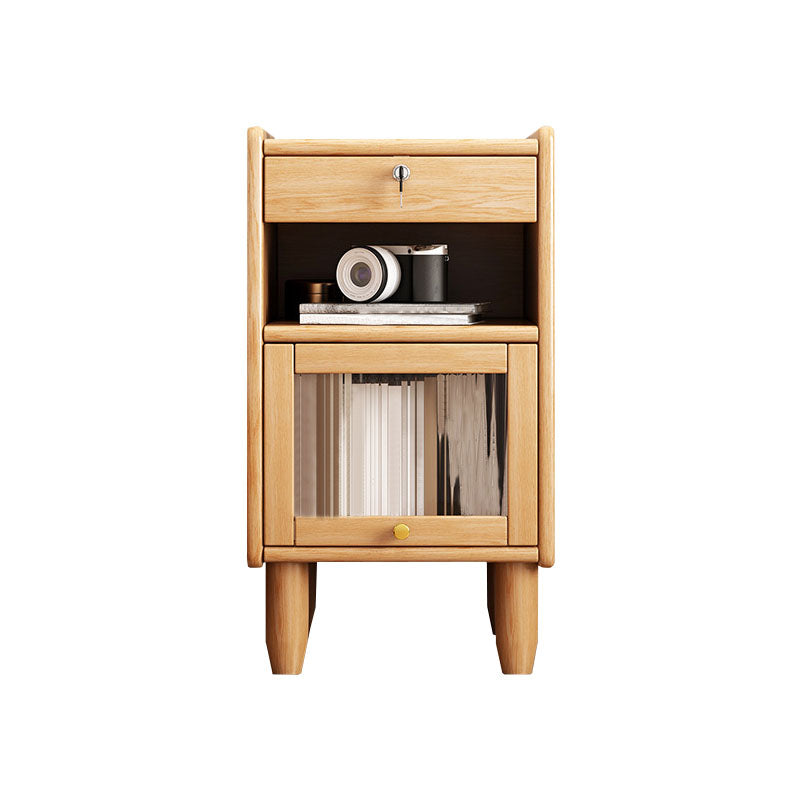 Modern Rubber Wood Bed Nightstand Open Storage Drawers Included Night Table for Bedroom