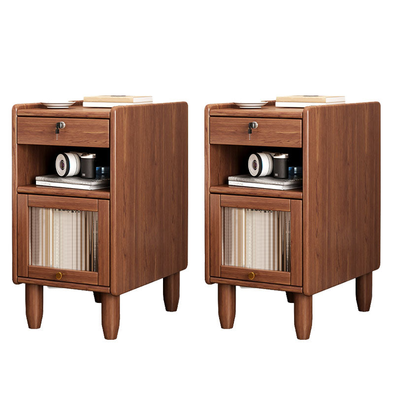 Modern Rubber Wood Bed Nightstand Open Storage Drawers Included Night Table for Bedroom