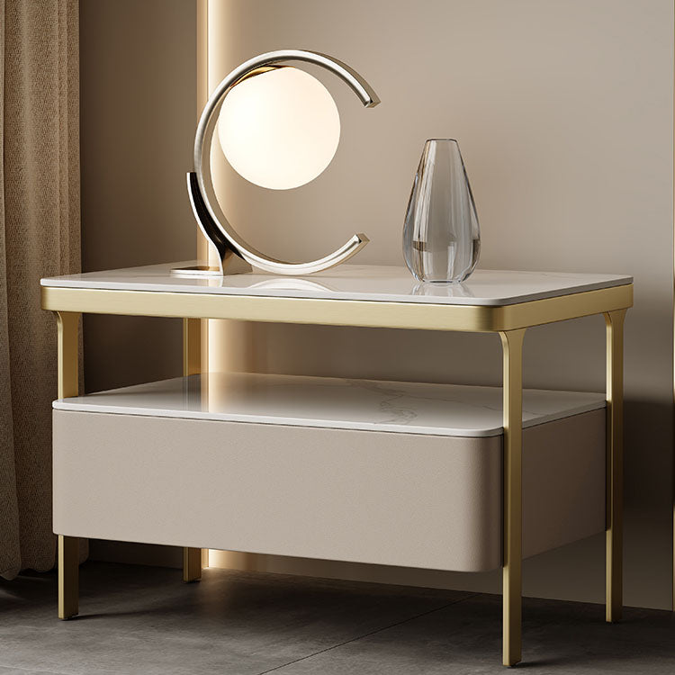 Glam Bedside Cabinet Open Storage Bed Nightstand with Drawer