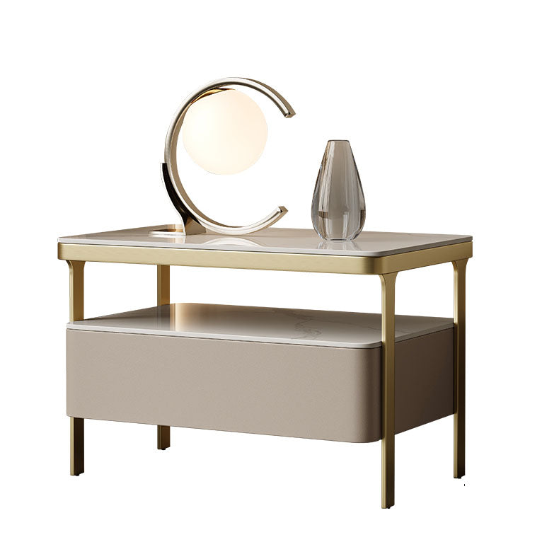 Glam Bedside Cabinet Open Storage Bed Nightstand with Drawer