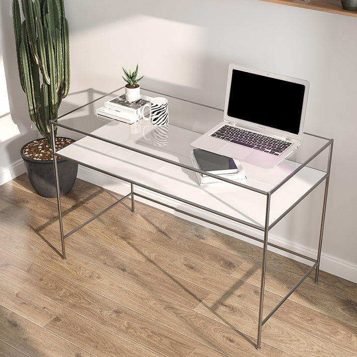 Modern Rectangular Writing Desk Chrome 31.5-inch Tall Office Desk with H-Base