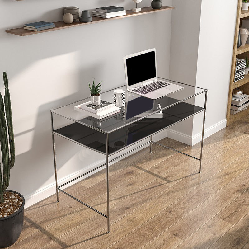 Modern Rectangular Writing Desk Chrome 31.5-inch Tall Office Desk with H-Base