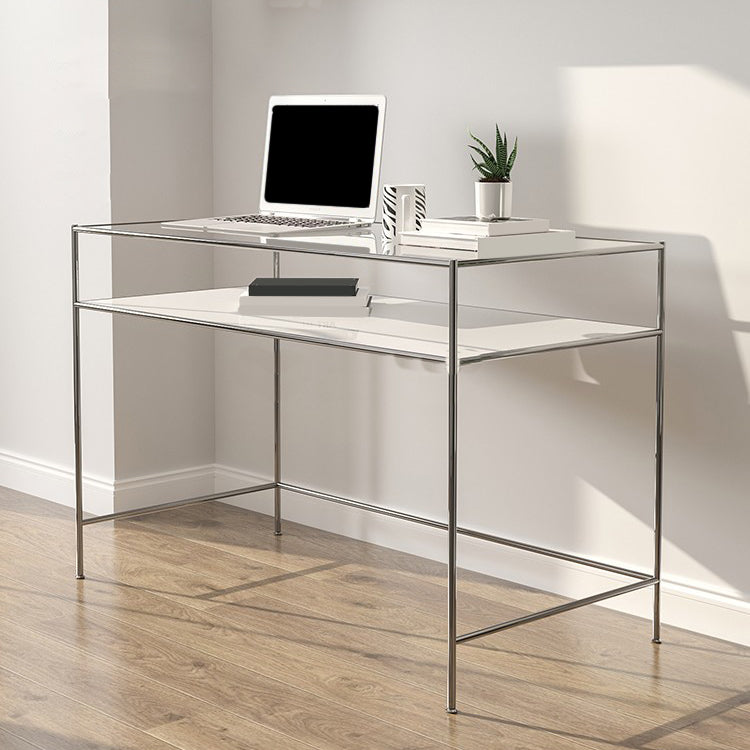 Modern Rectangular Writing Desk Chrome 31.5-inch Tall Office Desk with H-Base