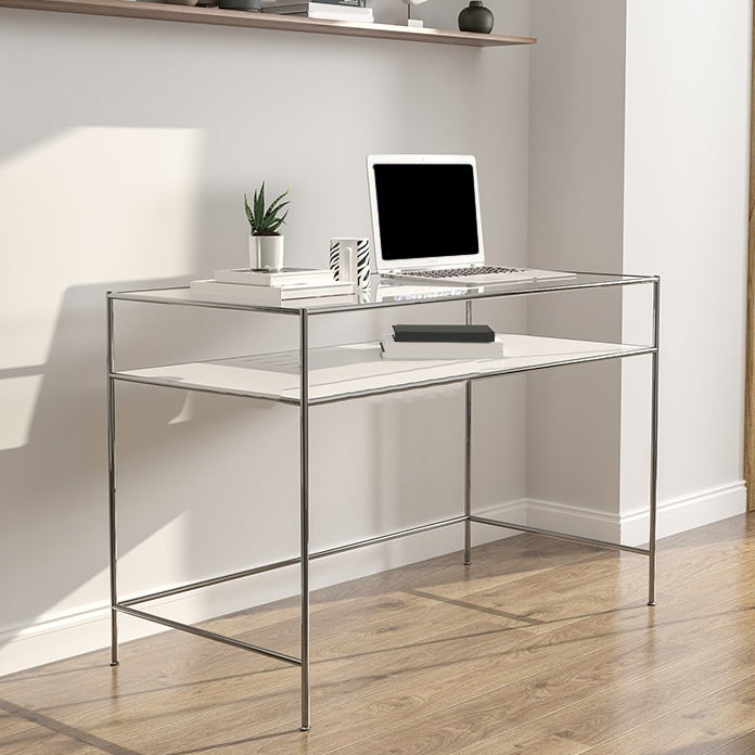 Modern Rectangular Writing Desk Chrome 31.5-inch Tall Office Desk with H-Base