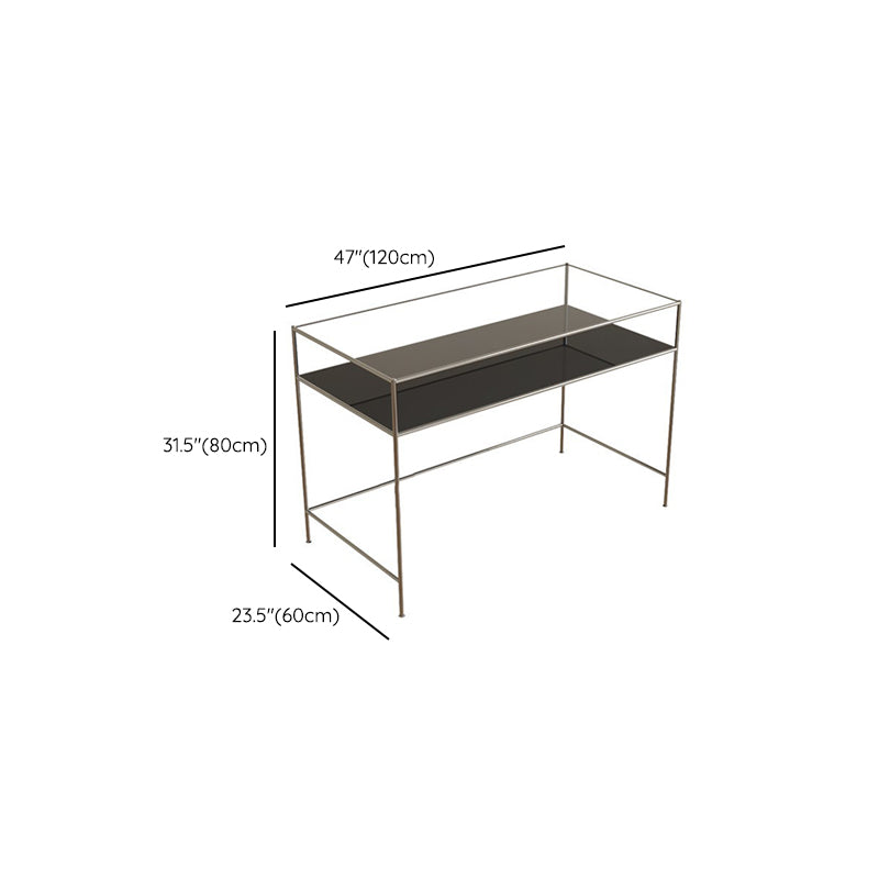 Modern Rectangular Writing Desk Chrome 31.5-inch Tall Office Desk with H-Base