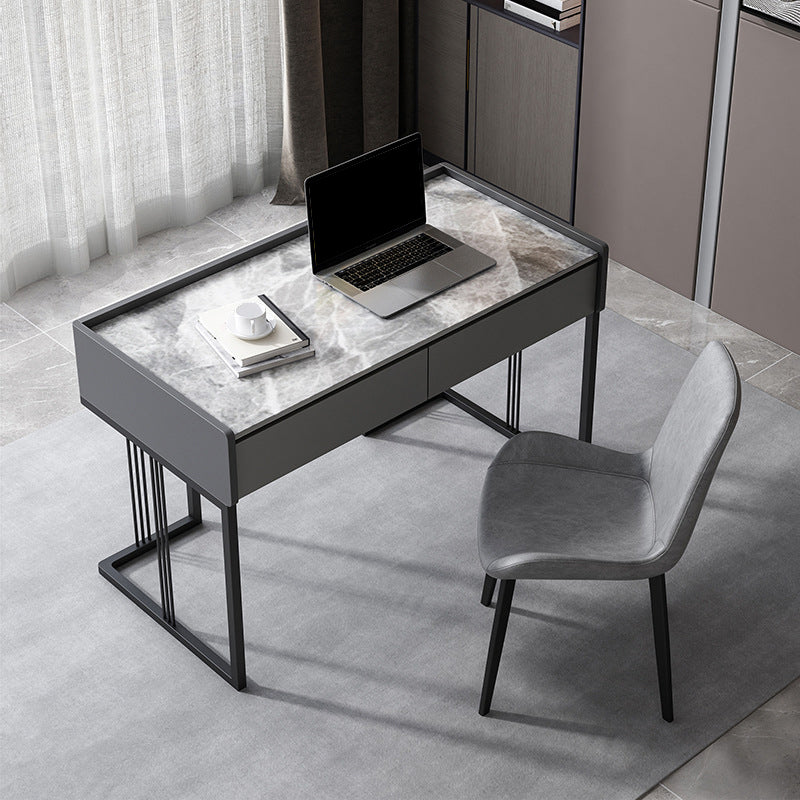 Contemporary Computer Desk Antique Finish Rectangular Office Desk with Metal Legs