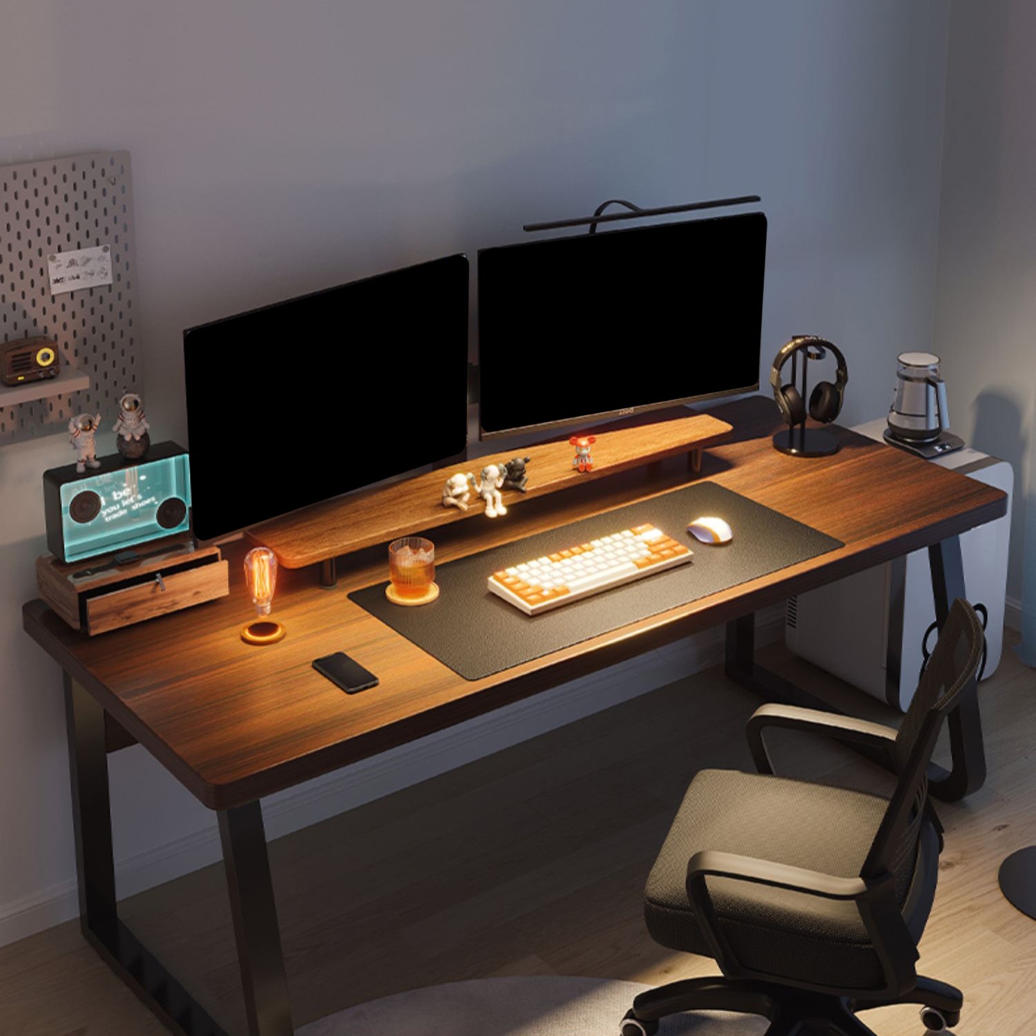 Rectangular Office Desk Modern Antique Finish Computer Desk with Metal Legs