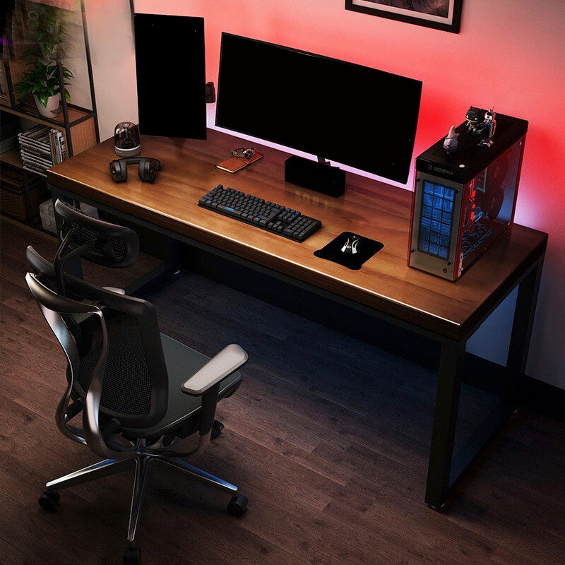 Industrial Office Desk Antique Finish Solid Wood Computer Desk with Metal Legs