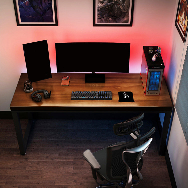 Industrial Office Desk Antique Finish Solid Wood Computer Desk with Metal Legs