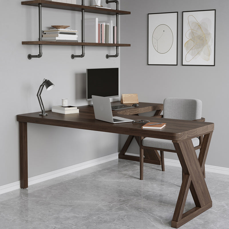 Modern Solid Wood Writing Desk 29.53" Tall Corner Office Desk in Brown